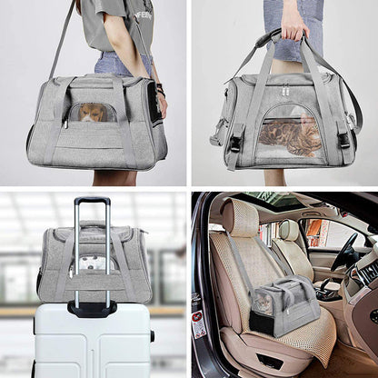 Portable Pet Bag for Small Dogs and Cats - Black Travel Tote with Pet Mat (44x25x28cm)