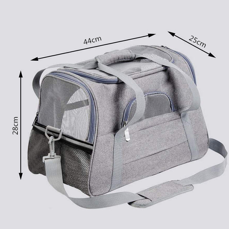 Portable Pet Bag for Small Dogs and Cats - Black Travel Tote with Pet Mat (44x25x28cm)