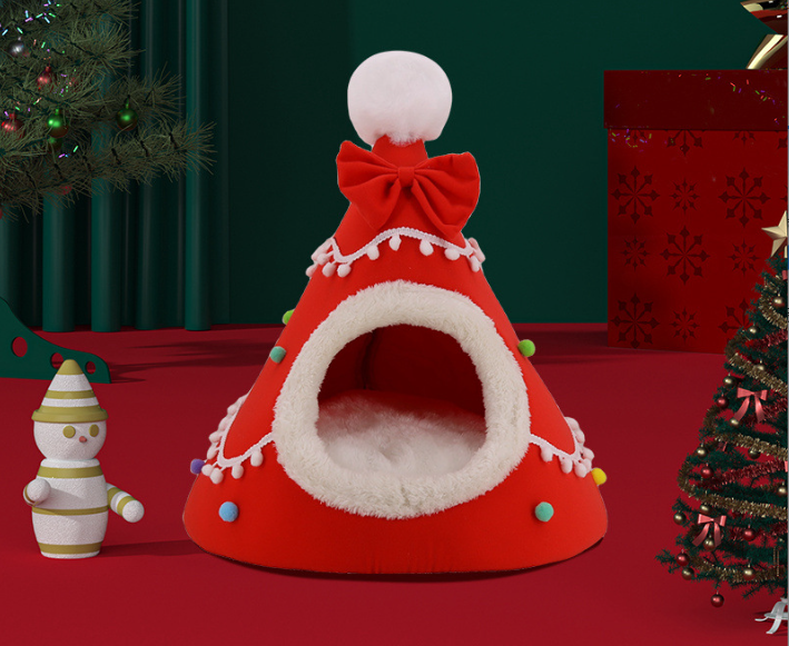 Festive Detachable Pet House - Cozy Red Candye Design (S - 37x46cm)
