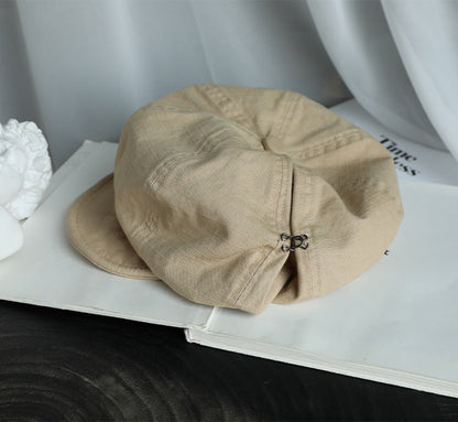 Beige Women's Vintage Style Baker Boy Cap - Soft Cotton Linen Blend