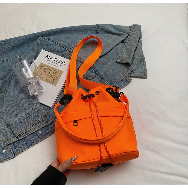 Orange Casual Nylon Drawstring Bucket Bag - Adjustable Strap Crossbody Purse