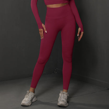 Size L Claret Red Seamless High-Waisted Yoga Pants for Women - Lift Workout Leggings for Running, Gym, and Fitness