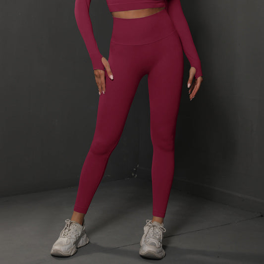 Size L Claret Red Seamless High-Waisted Yoga Pants for Women - Lift Workout Leggings for Running, Gym, and Fitness