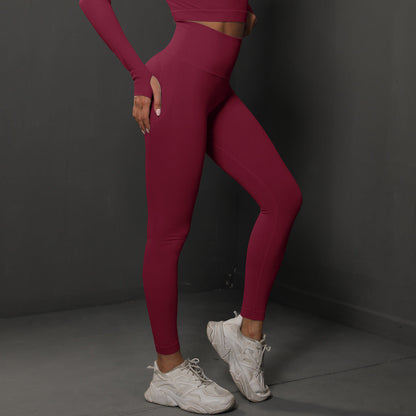 Size L Claret Red Seamless High-Waisted Yoga Pants for Women - Lift Workout Leggings for Running, Gym, and Fitness