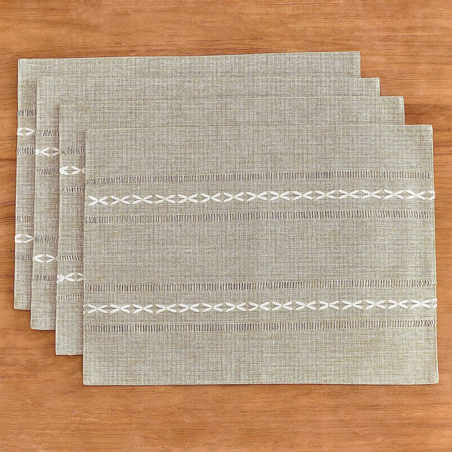 4 Pcs Beige Woven Placemats - Heat Resistant Kitchen Table Mats, Coffee Tea Cup Coasters, Linen Blend Dining Decor