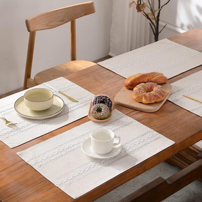 4 Pcs Beige Woven Placemats - Heat Resistant Kitchen Table Mats, Coffee Tea Cup Coasters, Linen Blend Dining Decor