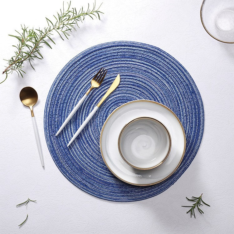 8 Pcs Blue Woven Round Placemat - Non-Slip, Heat-Resistant Dining Table Mat,  36cm