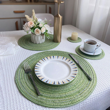8 Pcs Blue Woven Round Placemat - Non-Slip, Heat-Resistant Dining Table Mat,  36cm