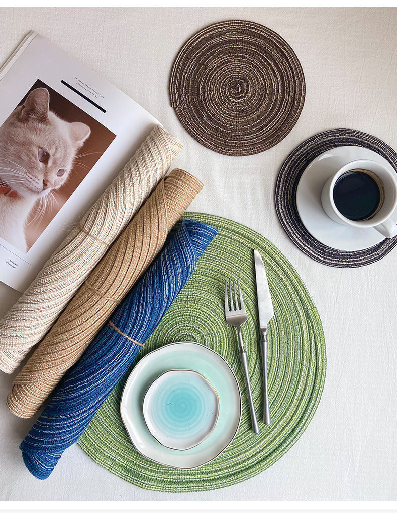 8 Pcs Blue Woven Round Placemat - Non-Slip, Heat-Resistant Dining Table Mat,  36cm
