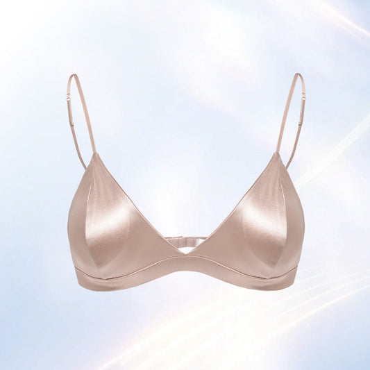 Size M Pink French Style Mulberry Silk Wireless Bralette - Triangle Cup Anti-Sagging Bra for Fuller Busts, Lightweight Comfort
