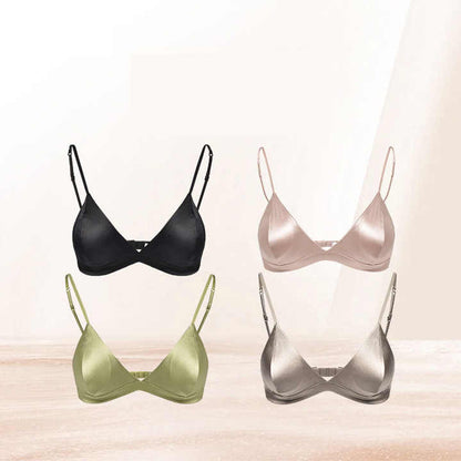 Size M Pink French Style Mulberry Silk Wireless Bralette - Triangle Cup Anti-Sagging Bra for Fuller Busts, Lightweight Comfort