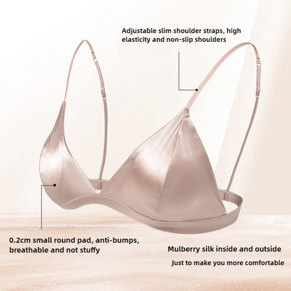 Size M Pink French Style Mulberry Silk Wireless Bralette - Triangle Cup Anti-Sagging Bra for Fuller Busts, Lightweight Comfort