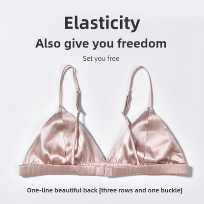 Size M Pink French Style Mulberry Silk Wireless Bralette - Triangle Cup Anti-Sagging Bra for Fuller Busts, Lightweight Comfort