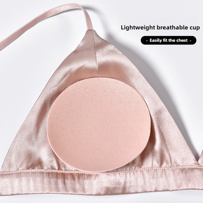 Size M Pink French Style Mulberry Silk Wireless Bralette - Triangle Cup Anti-Sagging Bra for Fuller Busts, Lightweight Comfort