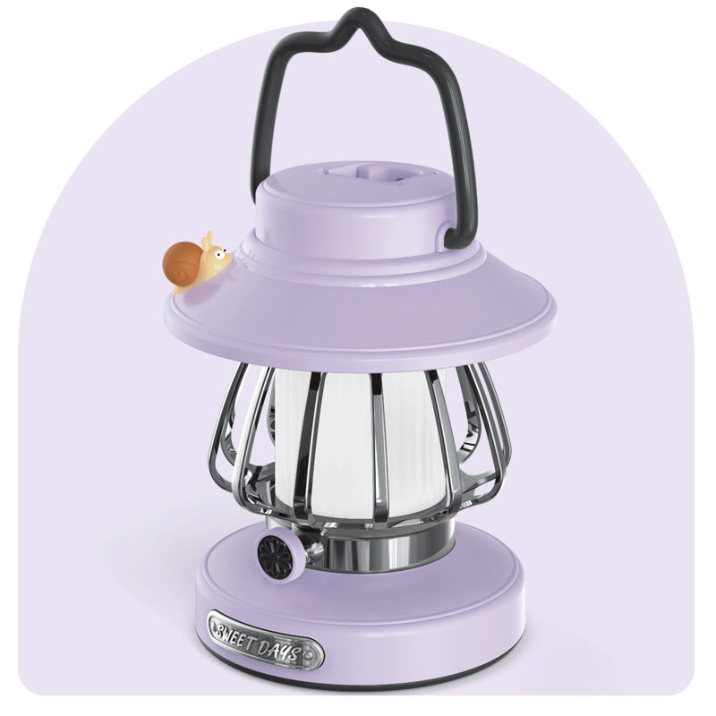 Purple Retro Snail Night Light - Portable Rechargeable Camping Lantern with Hook, 3-Color Dimming