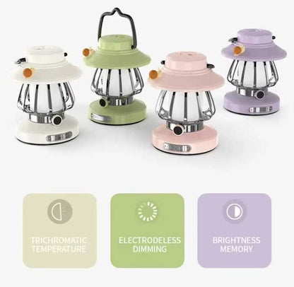 Purple Retro Snail Night Light - Portable Rechargeable Camping Lantern with Hook, 3-Color Dimming