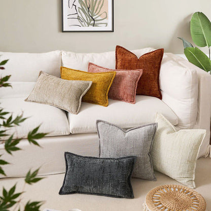 Coffee Chenille Crosshatch Textured Pillow Covers Set of 2 - Modern Minimalist Sofa Bed Cushion Covers 45x45cm & 30x50cm(without pillow core)