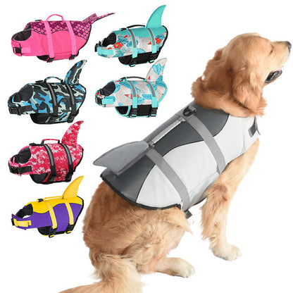 Size XL Grey Pet Life Jacket for Dogs - Summer Swimming Safety Vest with Shark Fin for Small to Large Breeds