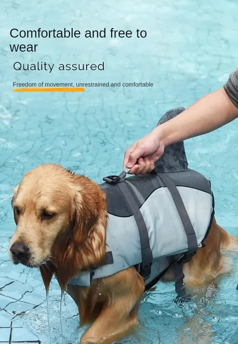 Size XL Grey Pet Life Jacket for Dogs - Summer Swimming Safety Vest with Shark Fin for Small to Large Breeds