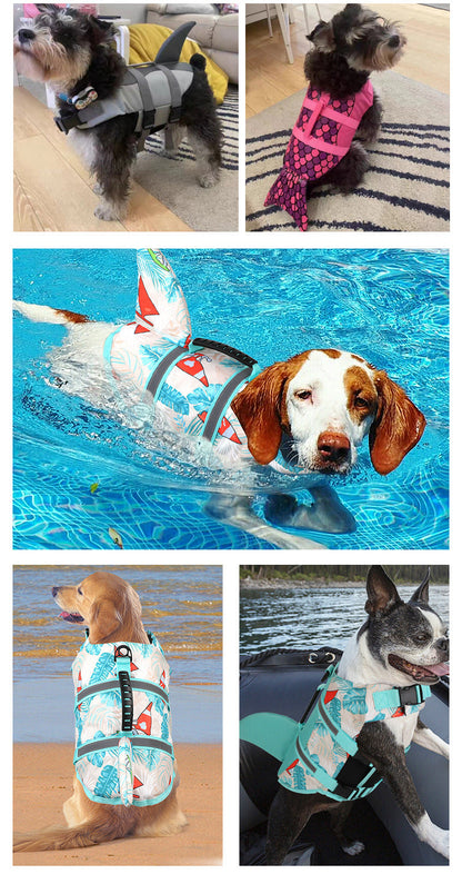 Size XS Pink Scale Pattern Pet Life Jacket for Dogs - Summer Swimming Safety Vest with Shark Fin for Small to Large Breeds
