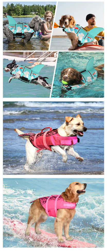 Size XS Pink Scale Pattern Pet Life Jacket for Dogs - Summer Swimming Safety Vest with Shark Fin for Small to Large Breeds