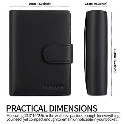 Coffee Men's Short Leather Wallet with RFID Protection - Genuine Cowhide Cardholder with Coin Pocket