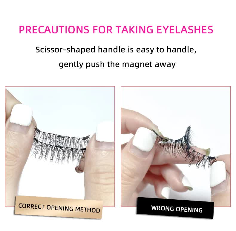 Style 2 Black Magnetic False Eyelashes Kit - 3 Pairs with Applicator Clip and Mirror Case