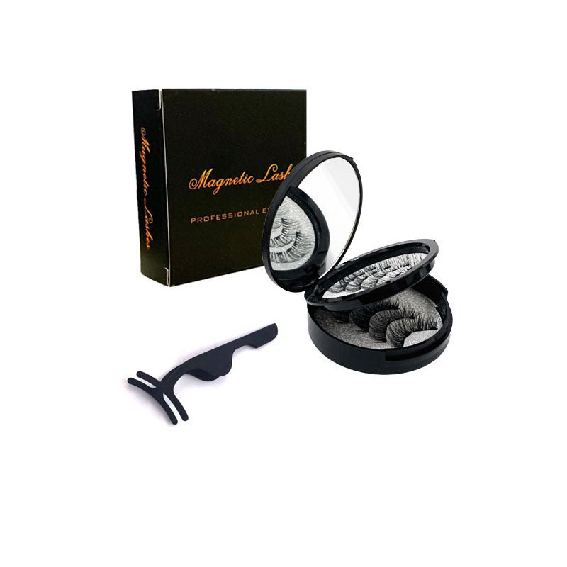 Style 5 Black Magnetic False Eyelashes Kit - 3 Pairs with Applicator Clip and Mirror Case