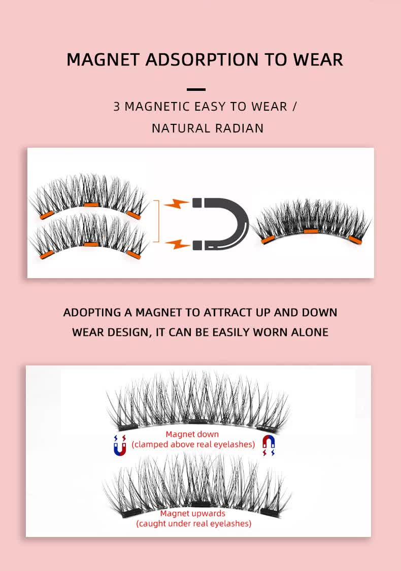 Style 5 Black Magnetic False Eyelashes Kit - 3 Pairs with Applicator Clip and Mirror Case