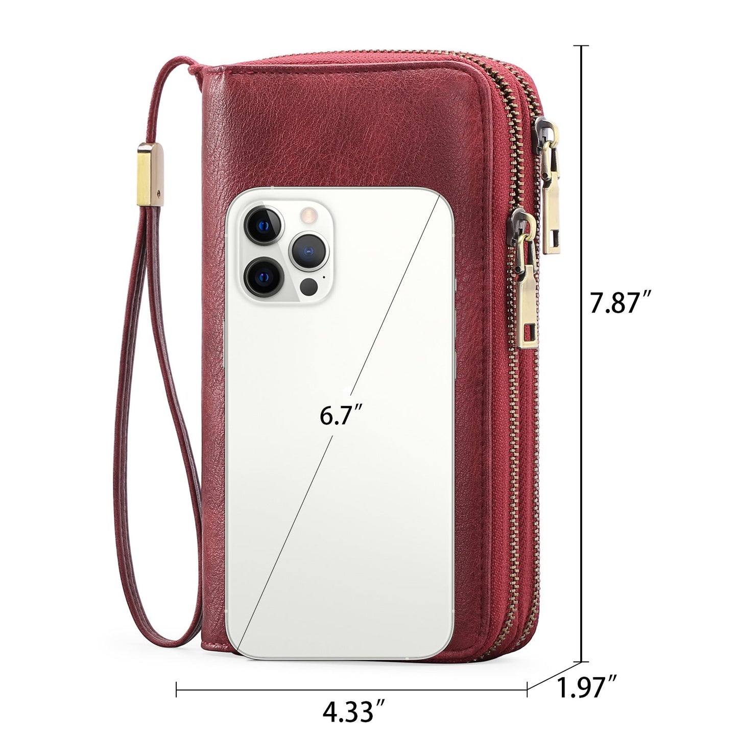 Brown Double Zipper Women's Wallet - Large Capacity Clutch Organizer with Wristlet Strap