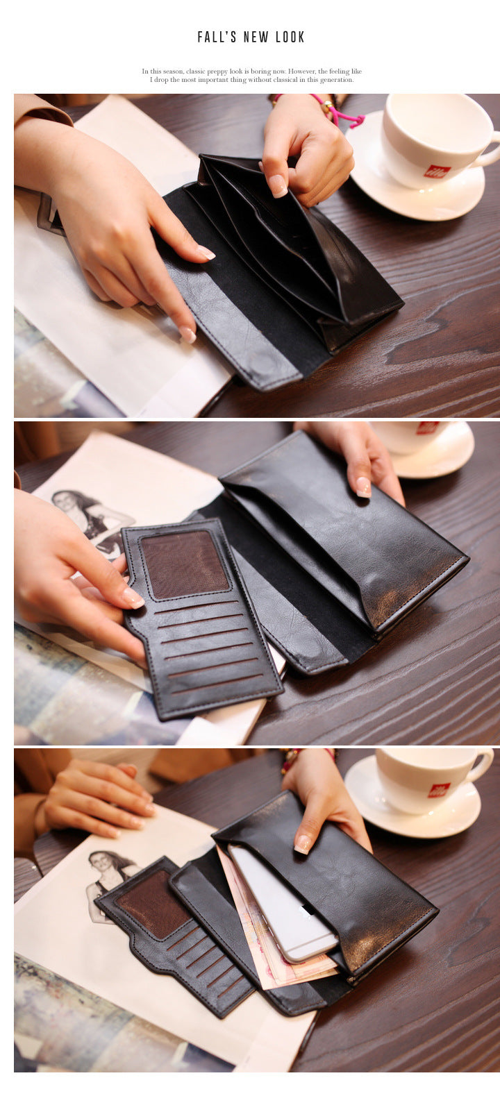 Brown Women's Genuine Leather Long Wallet - Slim Business Clutch with Snap Closure, Multi-Card Holder