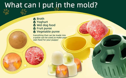 Green Ball and Black Mold Pet Treat Dispensing Ball and Molding Set - Silicone Dog Chew Toy for Teeth Cleaning and Boredom Relief
