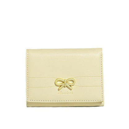 Yellow Compact Women's Bow-Accent Wallet - Fresh Minimalist PU Leather Foldable Card Holder with Multiple Slots