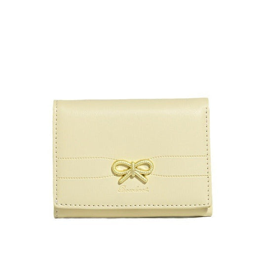 Yellow Compact Women's Bow-Accent Wallet - Fresh Minimalist PU Leather Foldable Card Holder with Multiple Slots
