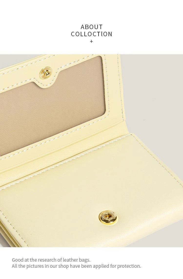 Yellow Compact Women's Bow-Accent Wallet - Fresh Minimalist PU Leather Foldable Card Holder with Multiple Slots