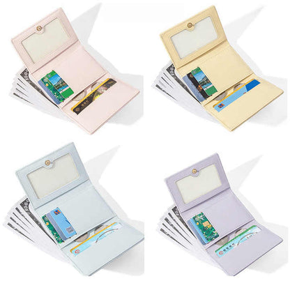 Black Compact Women's Bow-Accent Wallet - Fresh Minimalist PU Leather Foldable Card Holder with Multiple Slots