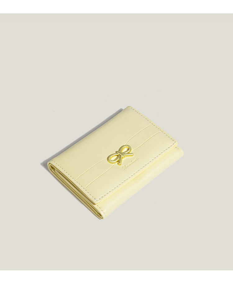 Pink Compact Women's Bow-Accent Wallet - Fresh Minimalist PU Leather Foldable Card Holder with Multiple Slots