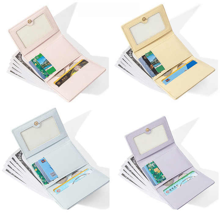 Pink Compact Women's Bow-Accent Wallet - Fresh Minimalist PU Leather Foldable Card Holder with Multiple Slots