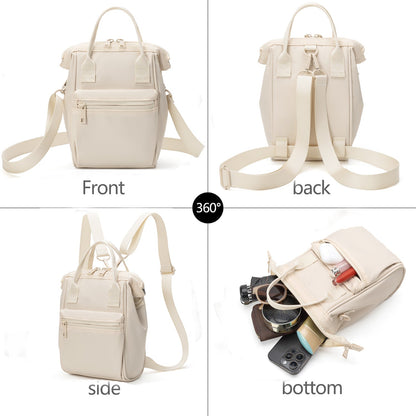 Beige Mini Waterproof Oxford Backpack - Lightweight 263g Travel Crossbody Bag with Adjustable Straps