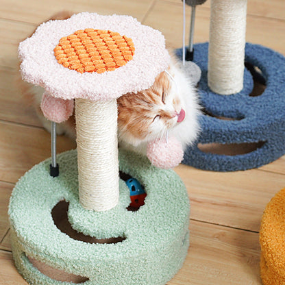 Green And Pink Sunflower Cat Scratching Post - 35cm Sisal Cat Tree with Plush Toys for Small Cats