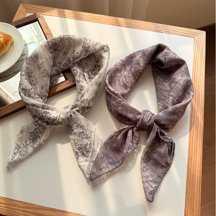 Style 4 Black Versatile Patterned Square Scarf | 65x65cm Lightweight Polyester Neckerchief Headband | Vintage Polka Dot & Floral