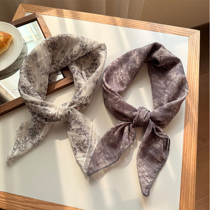 Style 4 Black Versatile Patterned Square Scarf | 65x65cm Lightweight Polyester Neckerchief Headband | Vintage Polka Dot & Floral