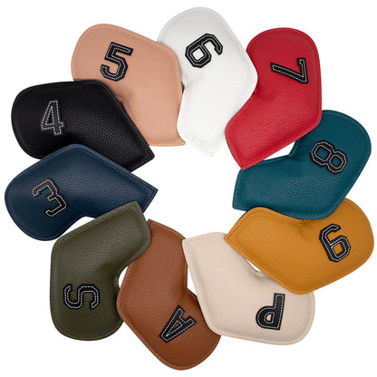 Gray Green Golf Iron Head Covers Set of 10 - Waterproof PU Leather Club Protectors with Embroidered Numbers (3-9, P, A, S)