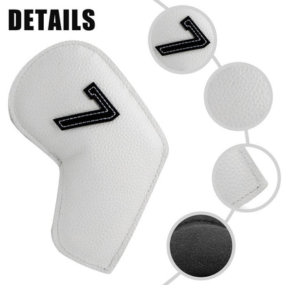 Gray Green Golf Iron Head Covers Set of 10 - Waterproof PU Leather Club Protectors with Embroidered Numbers (3-9, P, A, S)