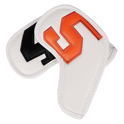Black Words On White Background PU Leather Golf Iron Headcovers Set (10pcs) - Numbered Protective Club Covers (4-9, P, A, S, L) Universal Fit