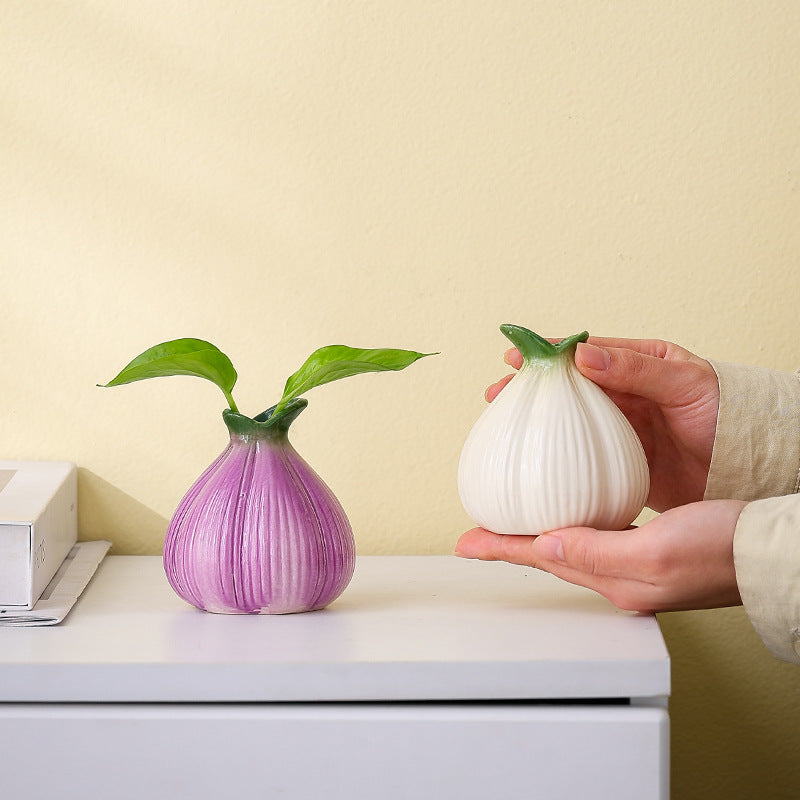 2 Pcs Purple Creative Onion-Shaped Ceramic Vase for Hydroponic Plants - Cute INS Style Floral Decor for Living Room or Office