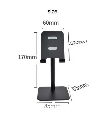 Black Adjustable Aluminum Alloy Phone and Tablet Stand - Telescopic Desktop Holder for Live Streaming and Hands-Free Use