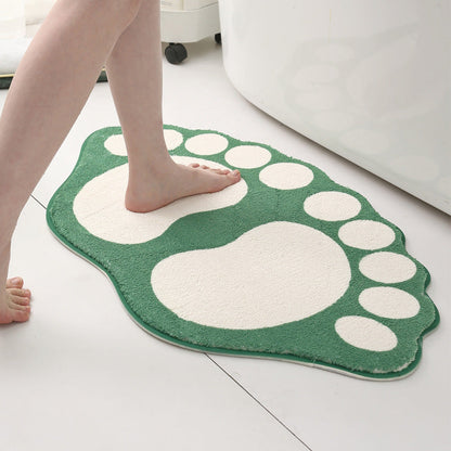 2 Pcs Pink And White Foot-Shaped Plush Bath Mat - Non-Slip Absorbent Bathroom Rug for Bedroom and Doorway (50x80cm)