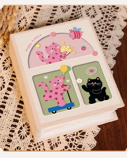 Cover 1 Colorful Cartoon cat pattern 6-Inch 100-Photo Cartoon Cat Album - Large Capacity Family Photo Storage Book with Suede and Crystal Cover