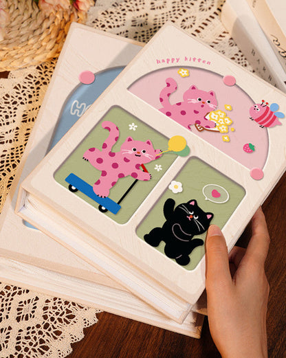 Cover 1 Colorful Cartoon cat pattern 6-Inch 100-Photo Cartoon Cat Album - Large Capacity Family Photo Storage Book with Suede and Crystal Cover